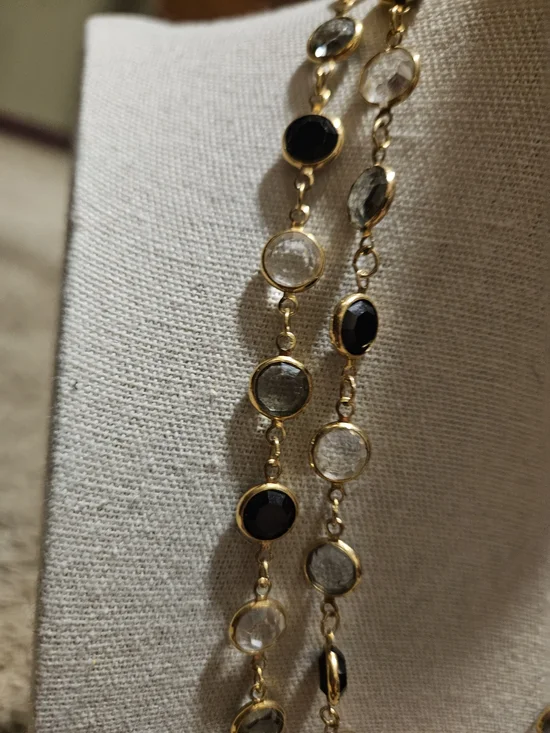 Swarovski Swan Signed Clear Black Bezel Crystals Gold Tone Necklace - Picture 6 of 6